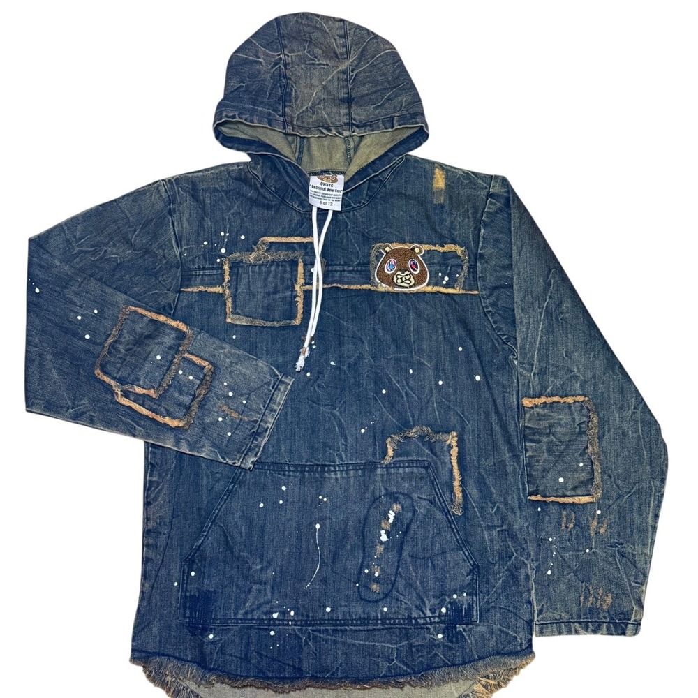 OWNYC Distressed Limited Denim Bear Patch Hoodie Men L 6 of 12 Made Kanye Style